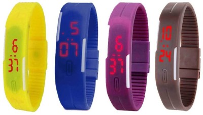 NS18 Silicone Led Magnet Band Combo of 4 Yellow, Blue, Purple And Brown Digital Watch  - For Boys & Girls   Watches  (NS18)