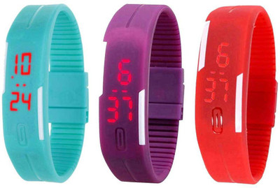 View NS18 Silicone Led Magnet Band Combo of 3 Sky Blue, Purple And Red Digital Watch  - For Boys & Girls Wrist Watches Price Online(NS18)