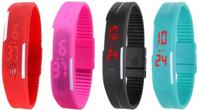 NS18 Silicone Led Magnet Band Watch Combo of 4 Red, Pink, Black And Sky Blue Digital Watch  - For Couple   Watches  (NS18)