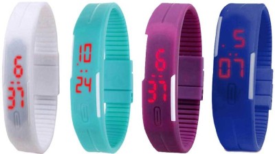 NS18 Silicone Led Magnet Band Combo of 4 White, Sky Blue, Purple And Blue Digital Watch  - For Boys & Girls   Watches  (NS18)