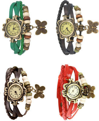 

Kissu Vintage Rakhi Combo of 4 Green, Brown, Black And Red Watch - For Women