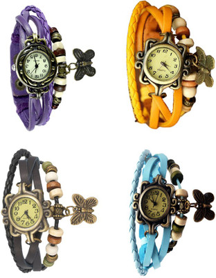 

Kissu Vintage Rakhi Combo of 4 Purple, Black, Yellow And Sky Blue Watch - For Women