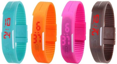 NS18 Silicone Led Magnet Band Combo of 4 Sky Blue, Orange, Pink And Brown Digital Watch  - For Boys & Girls   Watches  (NS18)
