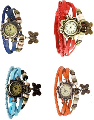NS18 Vintage Butterfly Rakhi Combo of 4 Blue, Sky Blue, Red And Orange Analog Watch  - For Women   Watches  (NS18)
