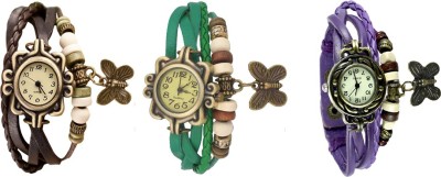 NS18 Vintage Butterfly Rakhi Watch Combo of 3 Brown, Green And Purple Analog Watch  - For Women   Watches  (NS18)