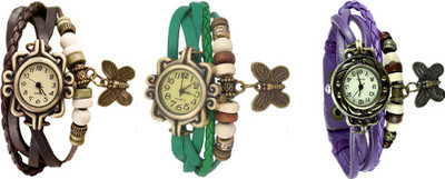 

Kissu Vintage Rakhi Watch Combo of 3 Brown, Green And Purple Watch - For Women