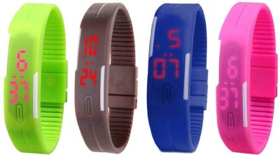 NS18 Silicone Led Magnet Band Combo of 4 Green, Brown, Blue And Pink Digital Watch  - For Boys & Girls   Watches  (NS18)