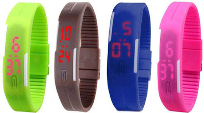 NS18 Silicone Led Magnet Band Combo of 4 Green, Brown, Blue And Pink Digital Watch  - For Boys & Girls   Watches  (NS18)