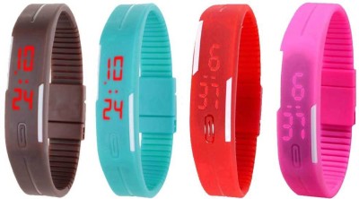 NS18 Silicone Led Magnet Band Watch Combo of 4 Brown, Sky Blue, Red And Pink Digital Watch  - For Couple   Watches  (NS18)