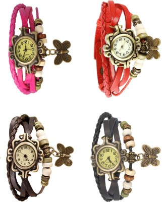 NS18 Vintage Butterfly Rakhi Combo of 4 Pink, Brown, Red And Black Analog Watch  - For Women   Watches  (NS18)