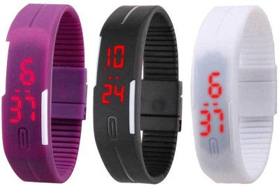 NS18 Silicone Led Magnet Band Combo of 3 Purple, Black And White Digital Watch  - For Boys & Girls   Watches  (NS18)