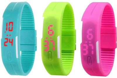 

NS18 Silicone Led Magnet Band Combo of 3 Sky Blue, Green And Pink Watch - For Boys & Girls