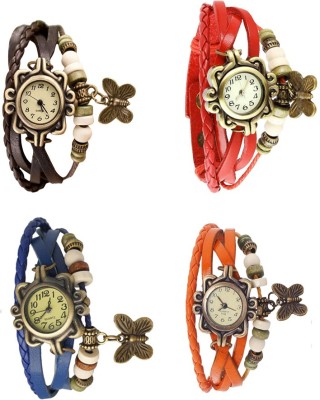 NS18 Vintage Butterfly Rakhi Combo of 4 Brown, Blue, Red And Orange Analog Watch  - For Women   Watches  (NS18)