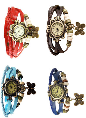 

Kissu Vintage Rakhi Combo of 4 Red, Sky Blue, Brown And Blue Watch - For Women