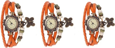 NS18 Vintage Butterfly Rakhi Watch Combo of 3 Orange, Orange And Orange Analog Watch  - For Women   Watches  (NS18)