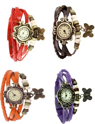 NS18 Vintage Butterfly Rakhi Combo of 4 Red, Orange, Brown And Purple Analog Watch  - For Women   Watches  (NS18)