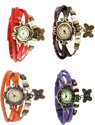 

Kissu Vintage Rakhi Combo of 4 Red, Orange, Brown And Purple Watch - For Women
