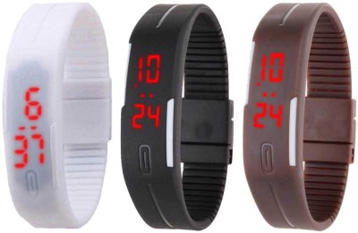 NS18 Silicone Led Magnet Band Combo of 3 White, Black And Brown Watch  - For Boys & Girls   Watches  (NS18)