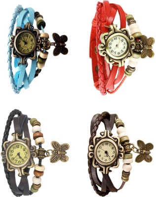 NS18 Vintage Butterfly Rakhi Combo of 4 Sky Blue, Black, Red And Brown Analog Watch  - For Women   Watches  (NS18)