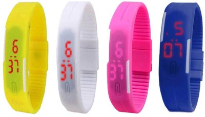 NS18 Silicone Led Magnet Band Combo of 4 Yellow, White, Pink And Blue Digital Watch  - For Boys & Girls   Watches  (NS18)