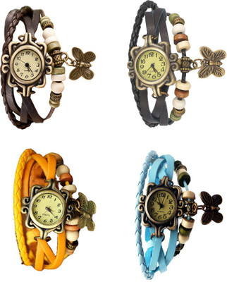 

Kissu Vintage Rakhi Combo of 4 Brown, Yellow, Black And Sky Blue Watch - For Women