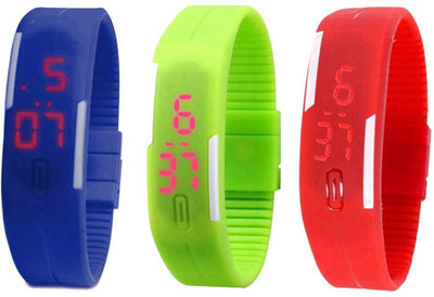 

Kissu Led Band Watch Combo of 3 Blue, Green And Red Watch - For Couple