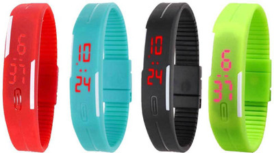 

NS18 Silicone Led Magnet Band Combo of 4 Red, Sky Blue, Black And Green Watch - For Boys & Girls