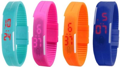 NS18 Silicone Led Magnet Band Combo of 4 Sky Blue, Pink, Orange And Blue Digital Watch  - For Boys & Girls   Watches  (NS18)