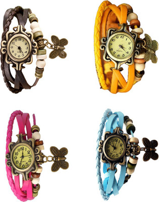 

NS18 Vintage Butterfly Rakhi Combo of 4 Brown, Pink, Yellow And Sky Blue Watch - For Women