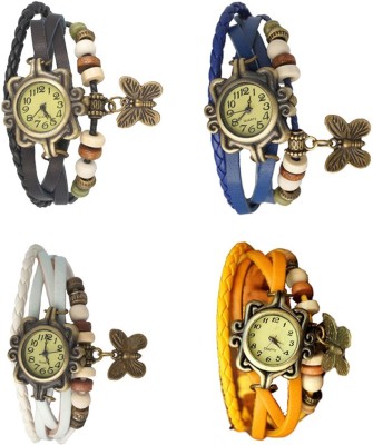 NS18 Vintage Butterfly Rakhi Combo of 4 Black, White, Blue And Yellow Analog Watch  - For Women   Watches  (NS18)