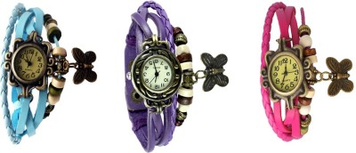 NS18 Vintage Butterfly Rakhi Watch Combo of 3 Sky Blue, Purple And Pink Analog Watch  - For Women   Watches  (NS18)