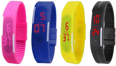 

NS18 Silicone Led Magnet Band Combo of 4 Pink, Blue, Yellow And Black Watch - For Boys & Girls
