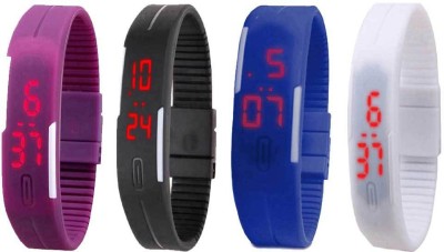NS18 Silicone Led Magnet Band Combo of 4 Purple, Black, Blue And White Digital Watch  - For Boys & Girls   Watches  (NS18)