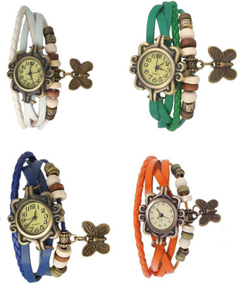 

NS18 Vintage Butterfly Rakhi Combo of 4 White, Blue, Green And Orange Watch - For Women
