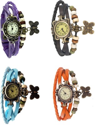 NS18 Vintage Butterfly Rakhi Combo of 4 Purple, Sky Blue, Black And Orange Analog Watch  - For Women   Watches  (NS18)