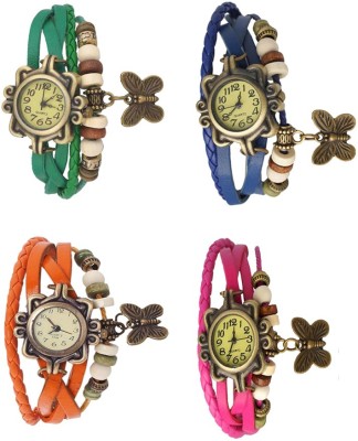 NS18 Vintage Butterfly Rakhi Combo of 4 Green, Orange, Blue And Pink Analog Watch  - For Women   Watches  (NS18)