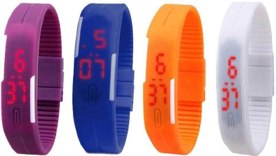 NS18 Silicone Led Magnet Band Combo of 4 Purple, Blue, Orange And White Digital Watch  - For Boys & Girls   Watches  (NS18)