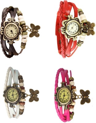 NS18 Vintage Butterfly Rakhi Combo of 4 Brown, White, Red And Pink Analog Watch  - For Women   Watches  (NS18)