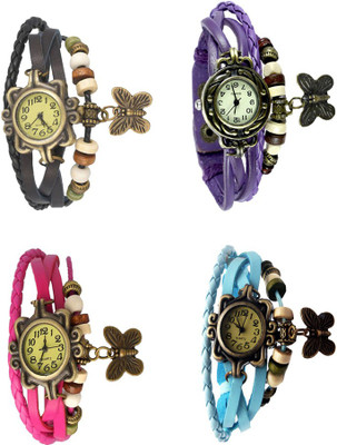 

Kissu Vintage Rakhi Combo of 4 Black, Pink, Purple And Sky Blue Watch - For Women