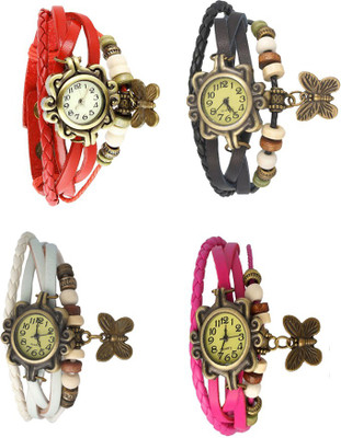 View NS18 Vintage Butterfly Rakhi Combo of 4 Red, White, Black And Pink Analog Watch  - For Women Wrist Watches Price Online(NS18)