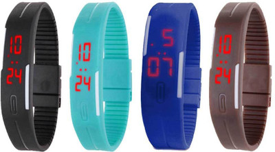 Kissu Led Magnet Band Combo of 4 Black, Sky Blue, Blue And Brown Watch - For Men & Women