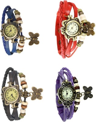 NS18 Vintage Butterfly Rakhi Combo of 4 Blue, Black, Red And Purple Analog Watch  - For Women   Watches  (NS18)