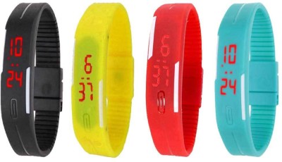 NS18 Silicone Led Magnet Band Watch Combo of 4 Black, Yellow, Red And Sky Blue Digital Watch  - For Couple   Watches  (NS18)