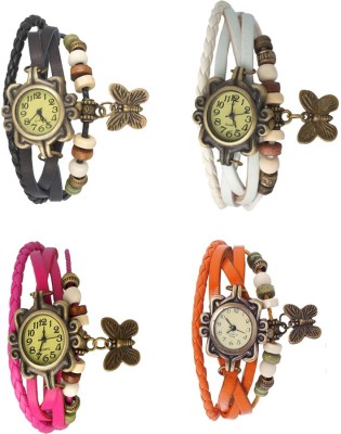 NS18 Vintage Butterfly Rakhi Combo of 4 Black, Pink, White And Orange Analog Watch  - For Women   Watches  (NS18)