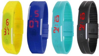 NS18 Silicone Led Magnet Band Combo of 4 Yellow, Blue, Sky Blue And Black Digital Watch  - For Boys & Girls   Watches  (NS18)