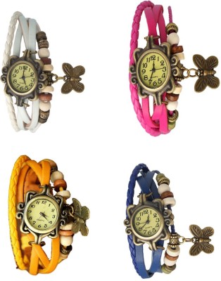 NS18 Vintage Butterfly Rakhi Combo of 4 White, Yellow, Pink And Blue Analog Watch  - For Women   Watches  (NS18)