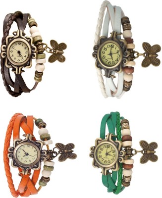 NS18 Vintage Butterfly Rakhi Combo of 4 Brown, Orange, White And Green Analog Watch  - For Women   Watches  (NS18)