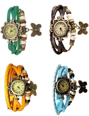 NS18 Vintage Butterfly Rakhi Combo of 4 Green, Yellow, Brown And Sky Blue Analog Watch  - For Women   Watches  (NS18)