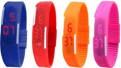 

NS18 Silicone Led Magnet Band Combo of 4 Blue, Red, Orange And Pink Watch - For Boys & Girls