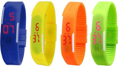 

NS18 Silicone Led Magnet Band Combo of 4 Blue, Yellow, Orange And Green Watch - For Boys & Girls